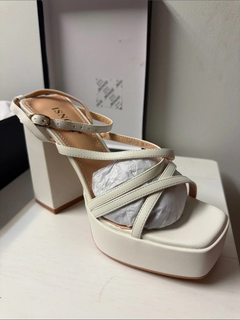 White Chunky Heel Platform Sandals for Women